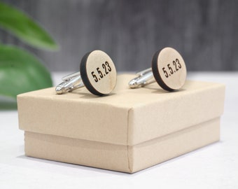 Engraved Cufflinks | Maple Wood Cufflink Set Perfect for Custom Groomsmen Gift or Wedding Day Gift