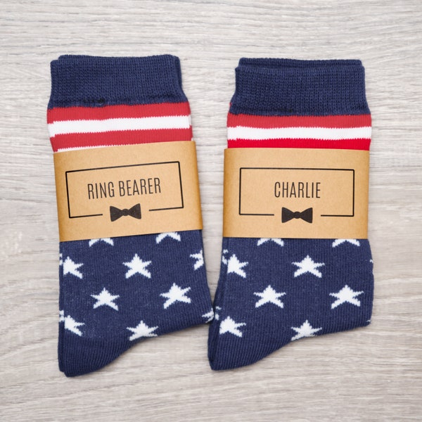 Kids Wedding Socks | USA American Flag Socks Personalized for Ring Bearer Gift | Toddler Socks, Boys Socks, Matching Ring Bearer Socks