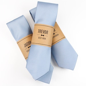 Light Blue Wedding Ties | Personalized Groomsmen Ties Solid Light Blue Grosgrain, Wedding Tie Set, Groom or Groomsmen Gift, Men’s Skinny Tie