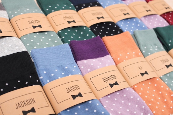 Polka Dot Matching Groomsmen Socks For Wedding Gift | Groomsmen Gift Idea, Men's Dress Socks, Personalized Sock Labels, Custom Wedding Socks