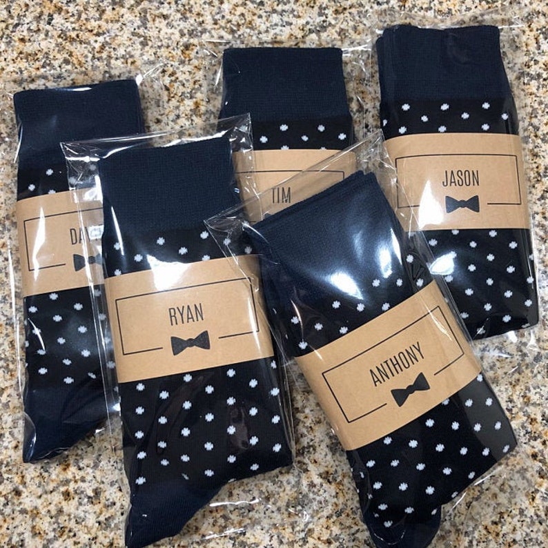 Personalized Groomsmen Socks Navy Polka Dot Wedding Socks Men's Size 7-12 Custom Sock Labels image 5