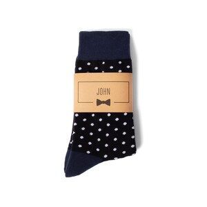 Personalized Groomsmen Socks Navy Polka Dot Wedding Socks Men's Size 7-12 Custom Sock Labels image 2