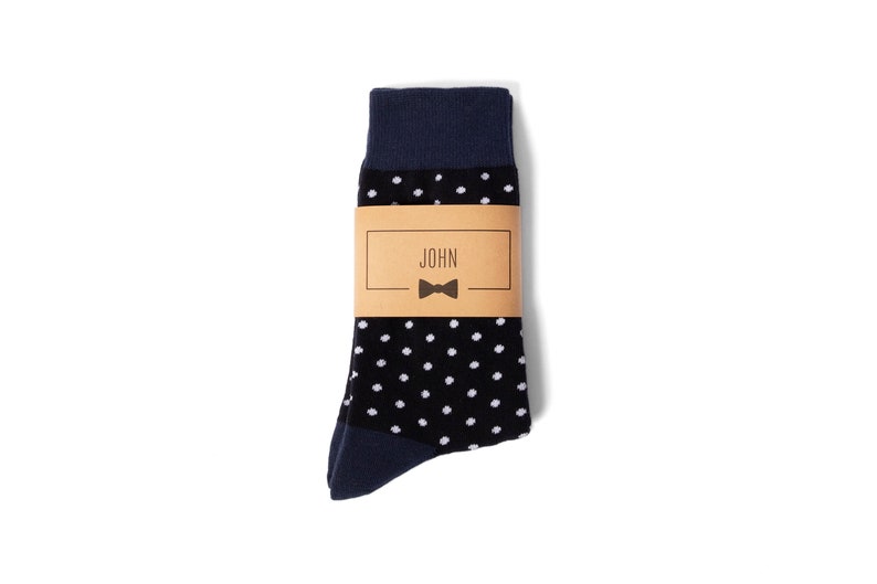 Personalized Groomsmen Socks Navy Polka Dot Wedding Socks Men's Size 7-12 Custom Sock Labels image 2