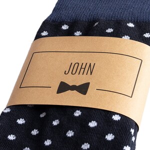 Personalized Groomsmen Socks Navy Polka Dot Wedding Socks Men's Size 7-12 Custom Sock Labels image 3