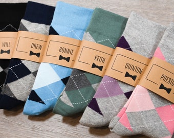 Fun Argyle Groomsmen Socks For Wedding Party Gift | Perfect for Groomsmen Gift, Best Man Gift, Groom Gift with Personalized Sock Labels