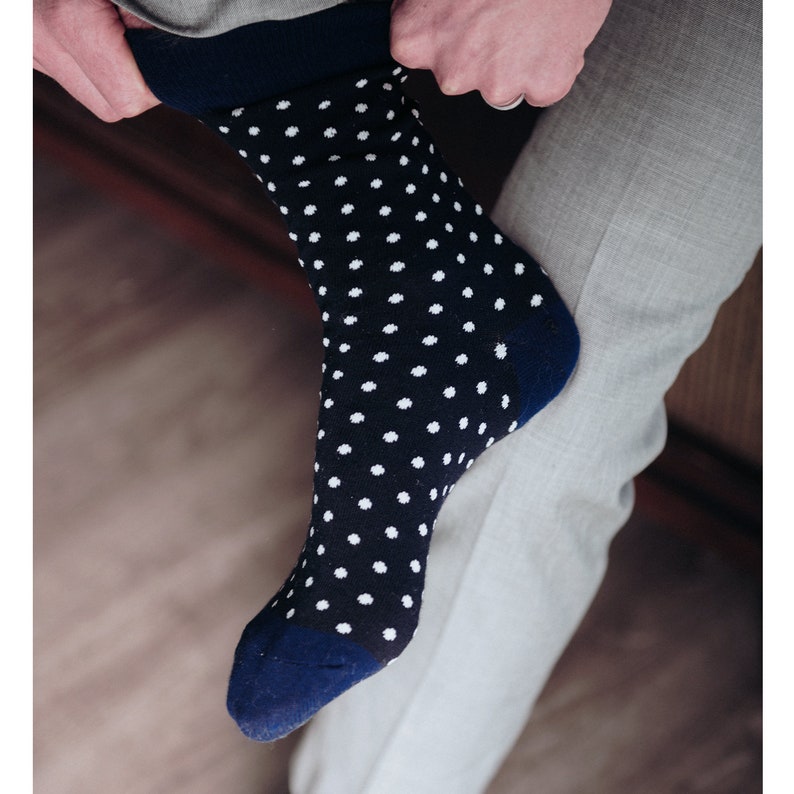 Personalized Groomsmen Socks Navy Polka Dot Wedding Socks Men's Size 7-12 Custom Sock Labels image 6