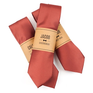 Terracotta Grosgrain Wedding Tie: Personalized Groomsmen Gift