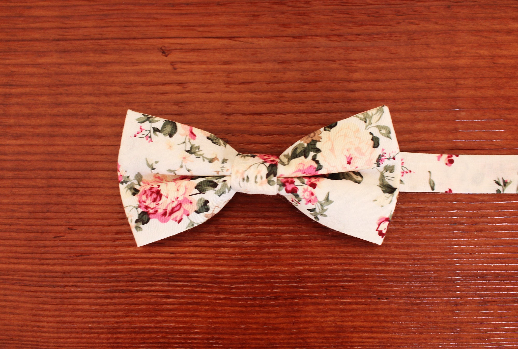 Cream Floral Bow Tie Gift Box Men's Cotton Self-Tie | Etsy