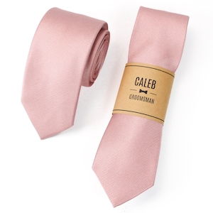 Dusty Rose Wedding Ties | Personalized Groomsmen Ties Solid Pink Grosgrain, Wedding Tie Set, Groom or Groomsmen Gift, Men’s Pink Skinny Tie