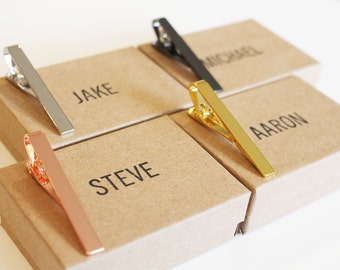 Groomsmen Tie Clips | Silver, Gold, Black, Rose Gold Men's Tie Bar | Custom Gift Box for Groomsmen, Weddings, Gifts