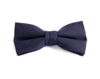 Men's Navy Bow Tie |  Premium Pre-Tied Bowtie + Gift Box - Cotton/Linen Blend  - Wedding Bow Tie, Groomsmen Bow Tie, Groom Bow Tie