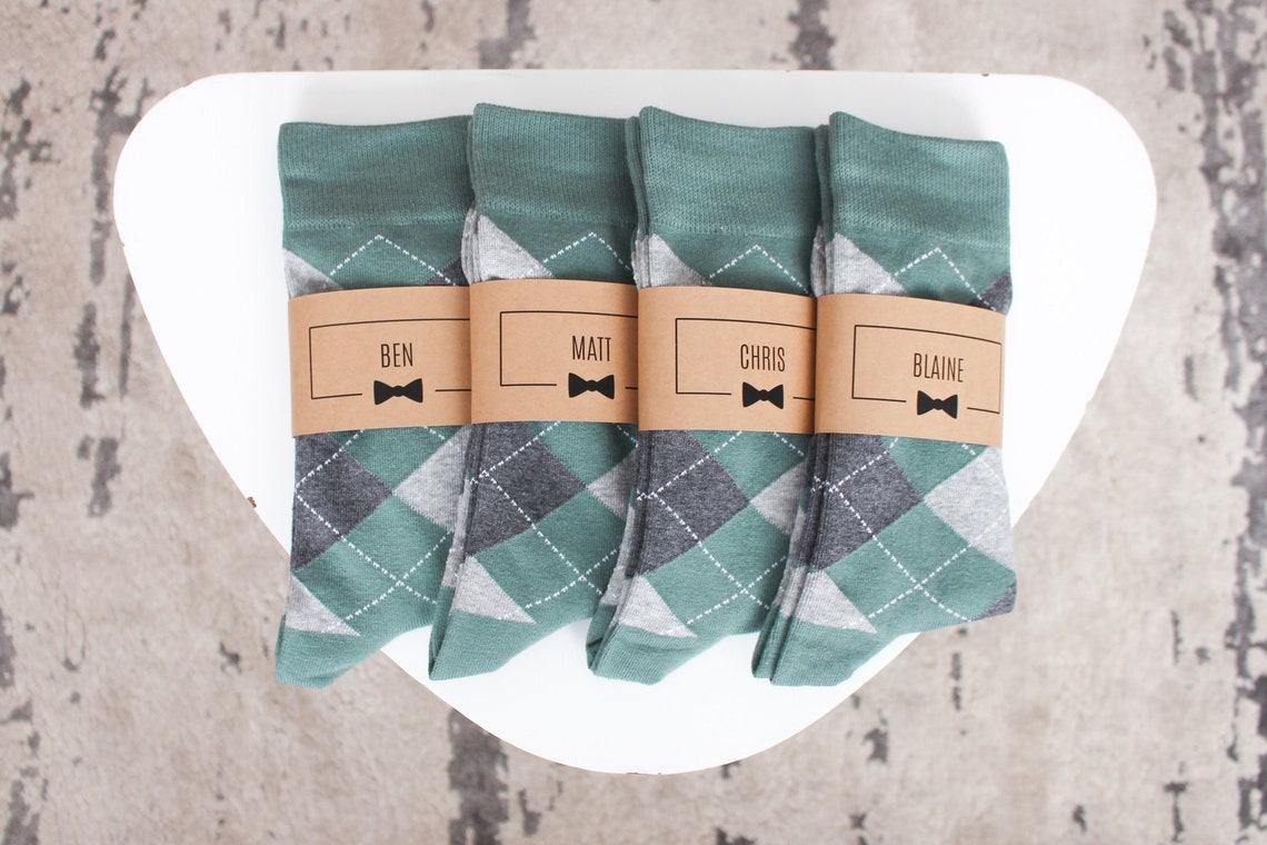 Personalized Groomsmen Socks Sage Green Argyle Wedding Socks image 1