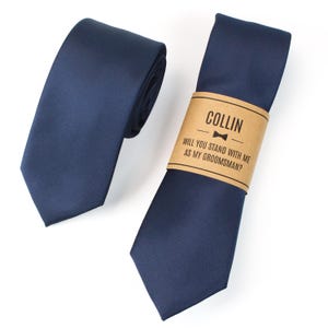 Navy Wedding Ties | Personalized Groomsmen Ties Solid Navy Blue Grosgrain, Wedding Tie Set, Groomsmen Gift, Men’s Blue Skinny Tie, Groom Tie