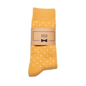 Mustard Yellow Polka Dot Personalized Groomsmen Socks