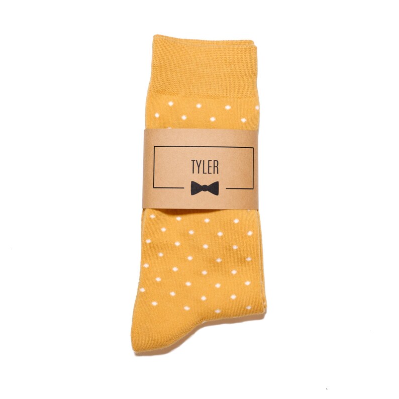 Mustard Yellow Polka Dot Personalized Groomsmen Socks