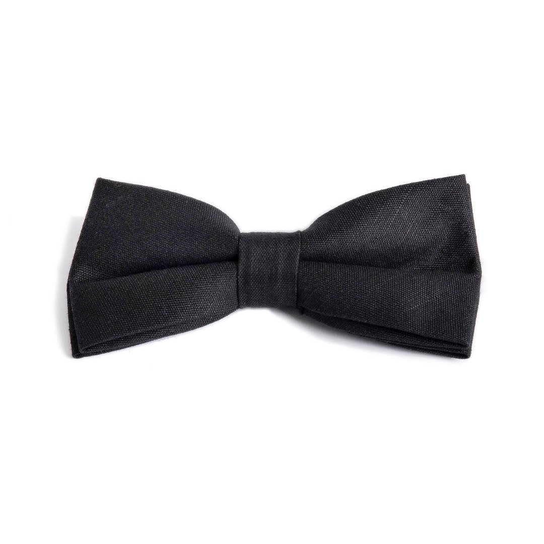 Men's Black Bow Tie Premium Pretied Bowtie Gift Box Cotton/linen Blend