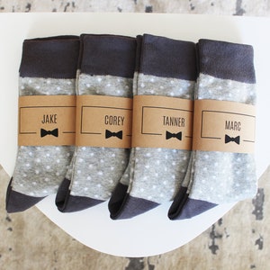 Personalized Groomsmen Socks | Grey Polka Dot Wedding Socks - Men's Size 7-12 | Custom Sock Labels