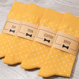 Personalized Groomsmen Socks: Mustard Yellow Polka Dot Wedding Socks