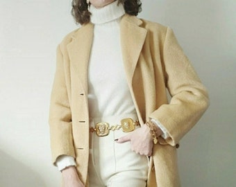 Rodier pale yellow mohair coat hairy mohair and wool vintage 90s made in France M/38
