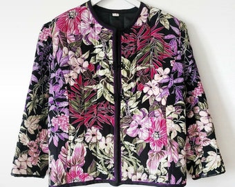 Vintage 90s Chinese jacket quilted with flowers warm Asian down jacket made in France XL / 42