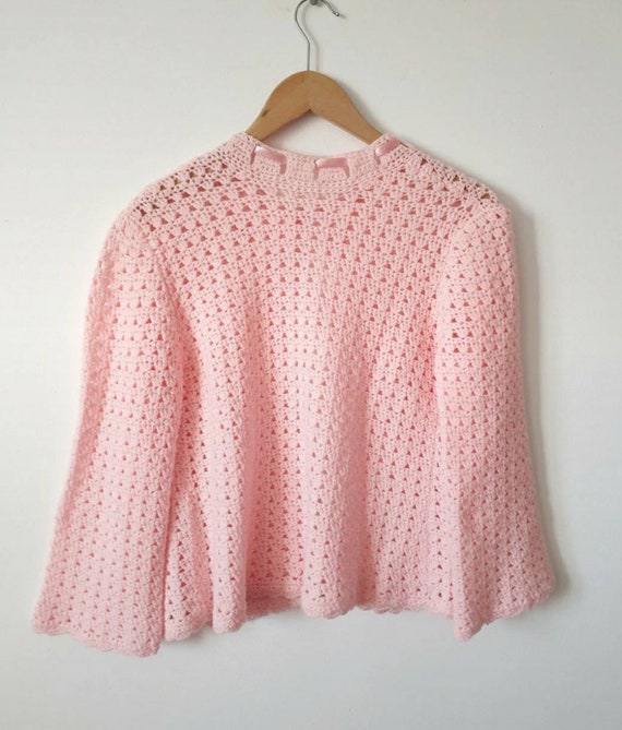 Vintage openwork pink peach pastel tie vest waist… - image 6