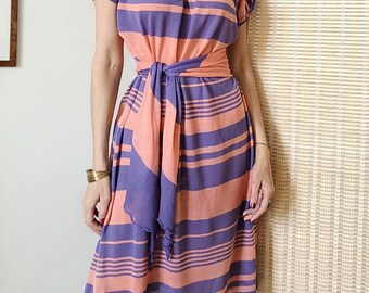 Weill vintage 70s beach dress in striped knit stripes blue pink lilac loose