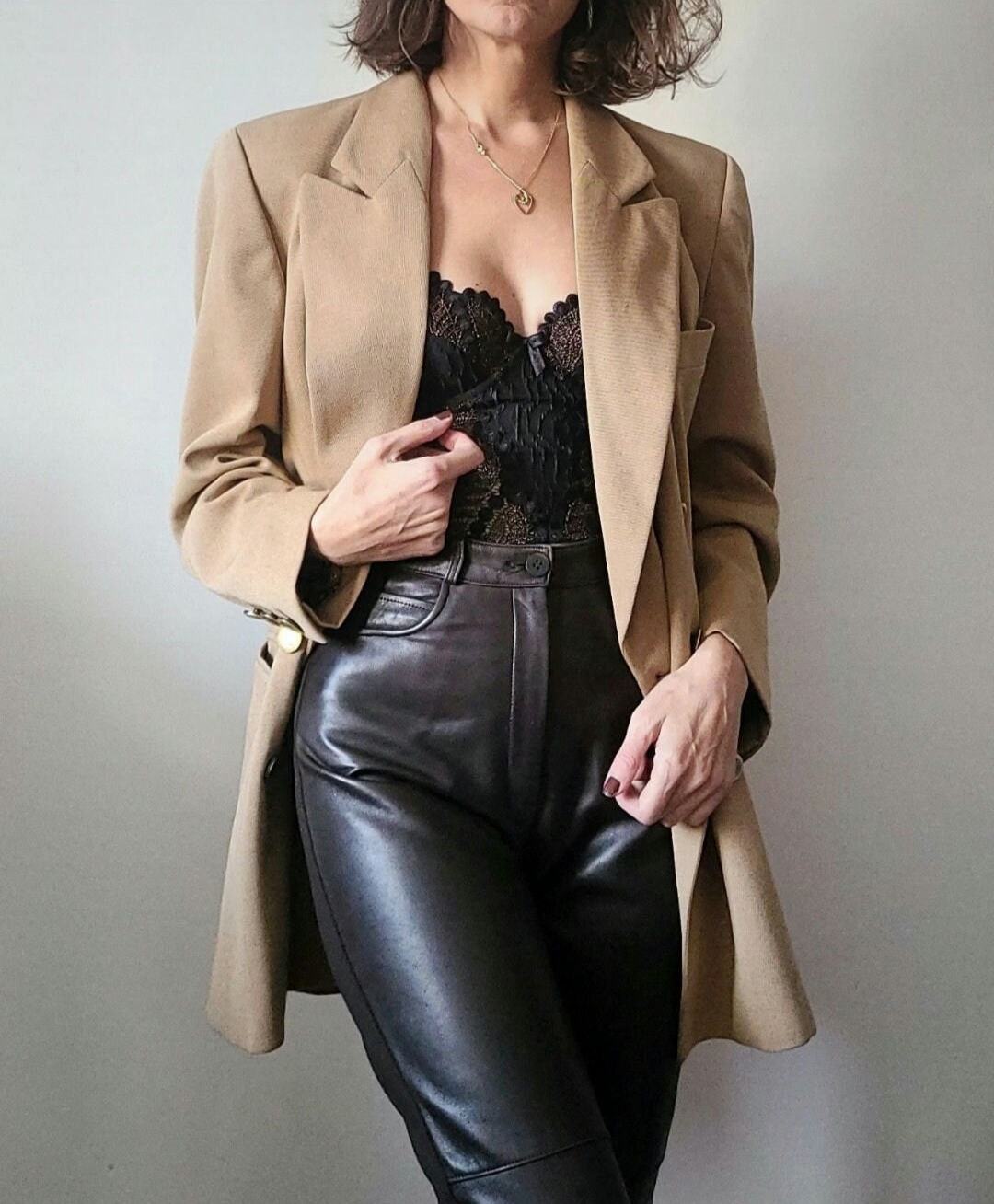 ESCADA blazer vintage 90s beige pure wool oversize long camel jacket L / 40