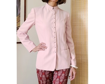 Cacharel jacket vintage Asian Chinese style mao collar pale pink blazer - 36/38