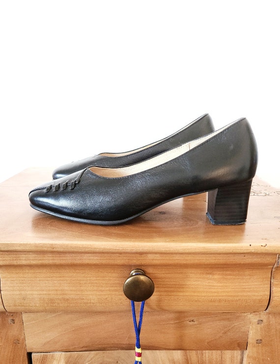 Bailarinas de tacon de bebe vintage Damart France zapatos de mujer de cuero negro bombas 37 Etsy Espana