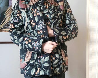 Vintage 80s floral Chinese Asian wool jacket made in France warm quilted XL/42