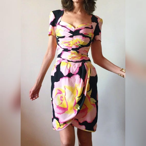 ESCADA Vintage 80s Cocktail Dress in Silk Floral Print Short Ceremony  Couture XS / 34 - Etsy UK