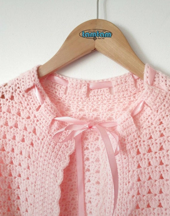 Vintage openwork pink peach pastel tie vest waist… - image 3