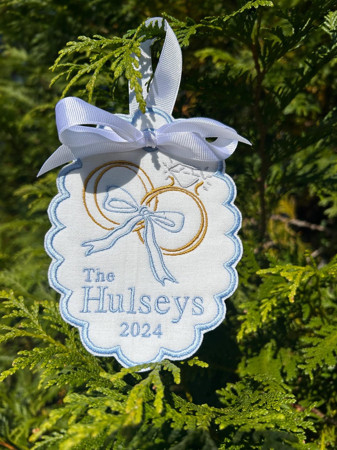 Keepsake Ornament, Embroidered Ornament, Wedding Ornament, First Christmas Married Ornament, Monogram Ornament