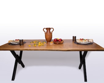 Live edge oak solid wood metal legs base dining table