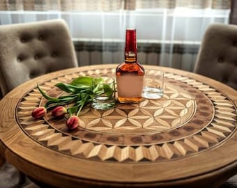 Unique round oak wood dining kitchen table