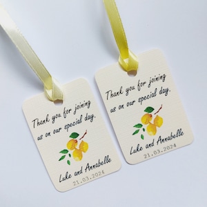 Citroen bruiloft tags, tags bruiloft gunst, bedankkaartjes, citroenen, Italië bruiloft, limoncillo, gunst tags, zomer bruiloft, tafeldecor
