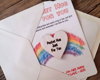 Pocket Hug Token, Friendship Gift, Wooden Heart, Thinking of You