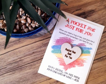 Pocket Hug Token, Wooden Heart, Friendship Gift