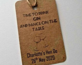 Personalized Gin Hen Party Favor Tags, Rustic Invites