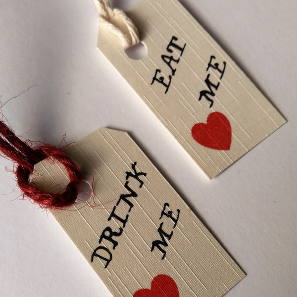 Alice In Wonderland tags, Eat me tags, Drink me Tags,  Wedding favour's, mad hatters Tea Party, Bridal Shower.