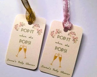 Personalized Prosecco Baby Shower Favor Tags, Ivory Linen Card
