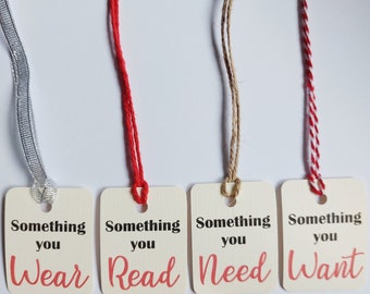 Something you need tags, something tags, tags for children, 4 present rule, Christmas tags, Christmas present tags.