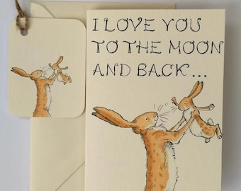 Guess How Much I Love You Card, Hare Rabbit Theme, Christening Birthday Tag