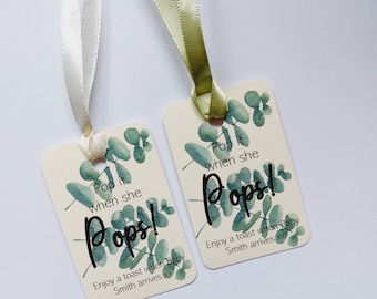 Pop When She Pops Baby Shower Favor Tags, Eucalyptus Design