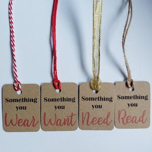 Etwas braucht man Anhänger, etwas Geschenkanhänger, Geschenkanhänger für Kinder, 4 Geschenke Regel, Weihnachtsgeschenkanhänger, Weihnachtsgeschenkanhänger.