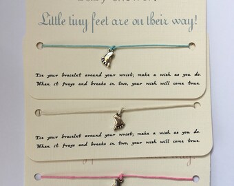 Baby Shower Wish Bracelet, Tibetan Silver Feet Charm, Favor Gift
