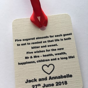 Sugared Almond Wedding Favours,almond Favour Tag, Wedding Favour Tag ...