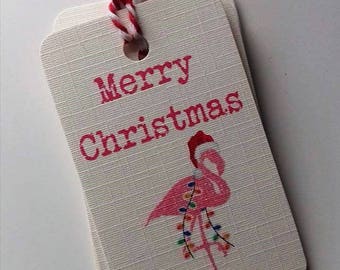 Flamingo Christmas Gift Tags, Ivory Linen Card Stock