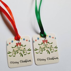 Christmas tags, vintage Christmas tags, botanical tags, mistletoe, present labels, gift tags, natural Christmas, Christmas labels