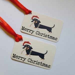 Christmas sausage dog tags, sausage dog, Christmas present tags, gift labels, dog labels, dachshund Christmas tags, gifts for pets